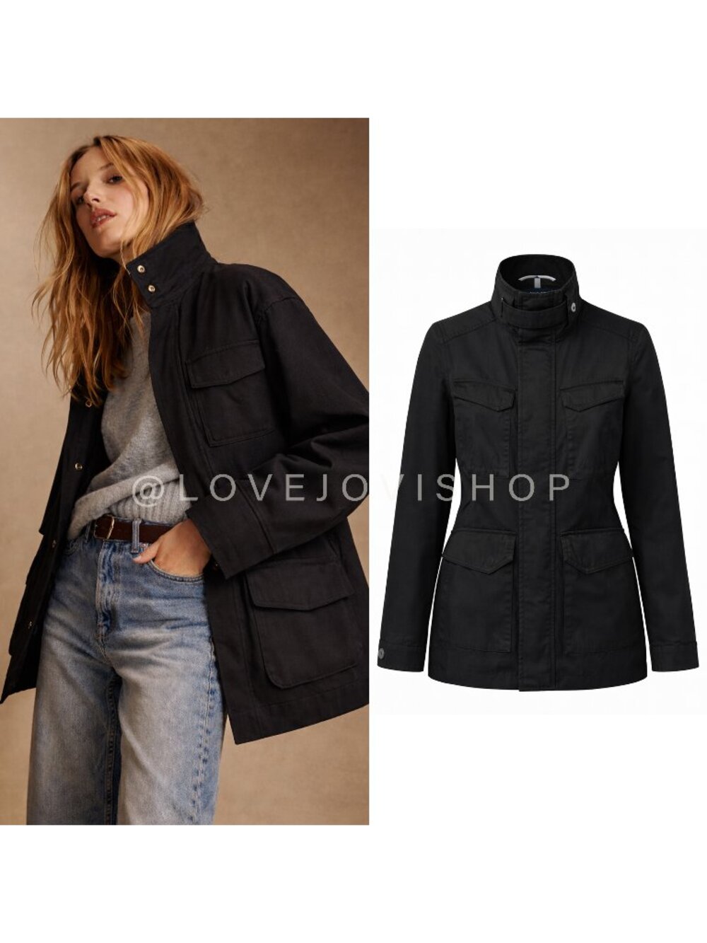 Jacket | Cole Haan Black Utility Barn Coat | 100% Cotton Stand-Up Collar | Sz L